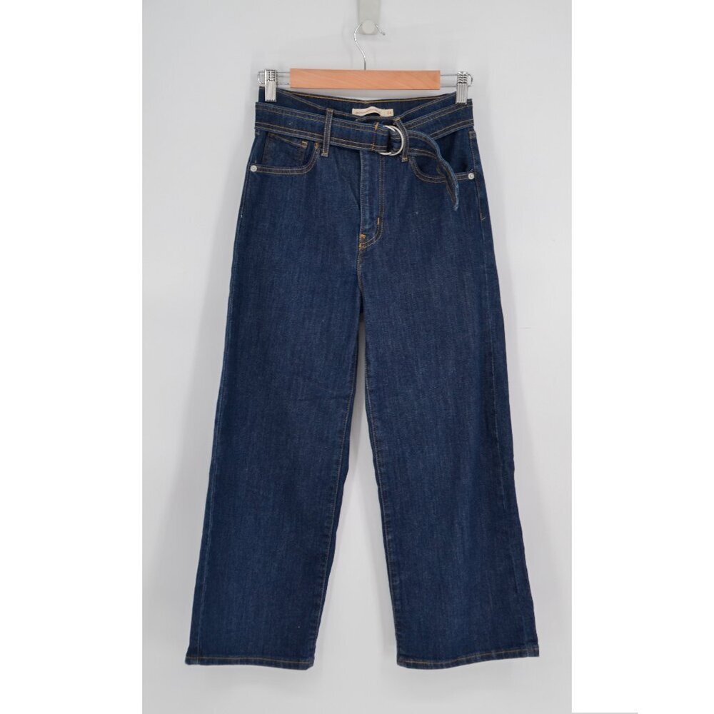 Levi's Mile High Cropped Wide Leg Jeans Women's 24 Blue Belted Dark Wash Denim